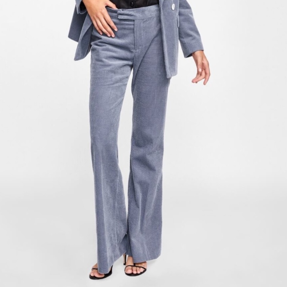ZARA Flared Corduroy Trousers • Blue/Grey